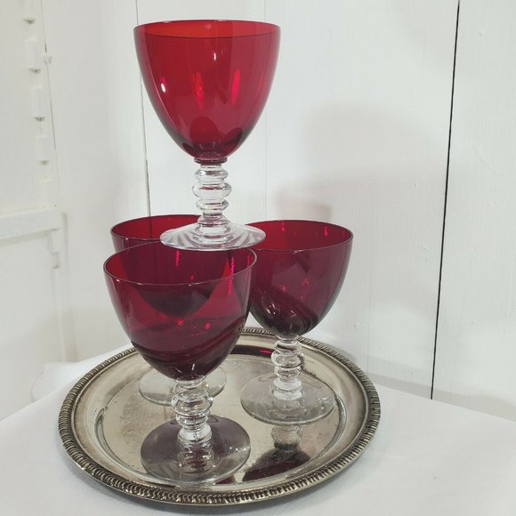 Duncan Miller Ruby Red water wine goblet 5 5/8" blown glass stemware USA - Picture 4 of 10
